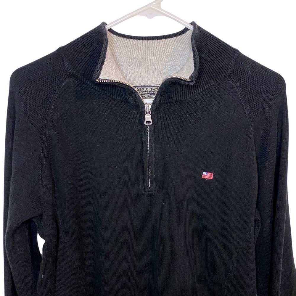 Polo Jeans Company RL Black 1/4 Zip Pullover Sweater Long Sleeve Mens XL Preppy